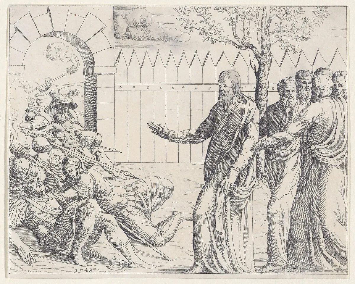 The Roman Soldiers Falling Before Christ, from Old and New Testaments — Augustin Hirschvogel