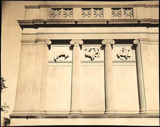 [Façade Detail of Greek Revival Building with Equestrian Relief Sculpture, for Fortune Portfolio: "Chicago: A Camera Exploration"]