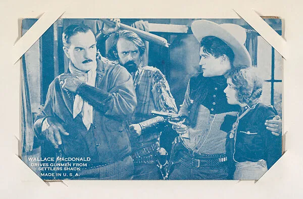 Wallace MacDonald drives gunmen from settlers shack from Western Stars or Scenes Exhibit Cards series (W412) — Unknown