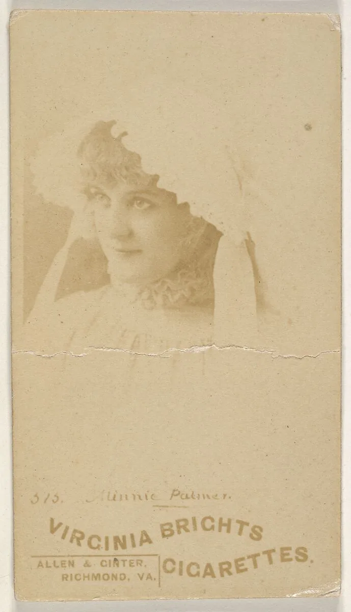 Card 515, Minnie Palmer, from the Actors and Actresses series (N45, Type 6) for Virginia Brights Cigarettes — Allen & Ginter