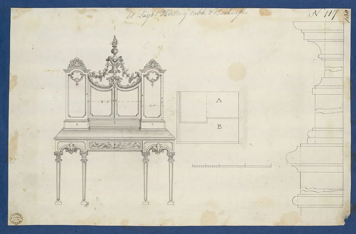 Lady's Writing Table and Bookcase, from Chippendale Drawings, Vol. II — Thomas Chippendale