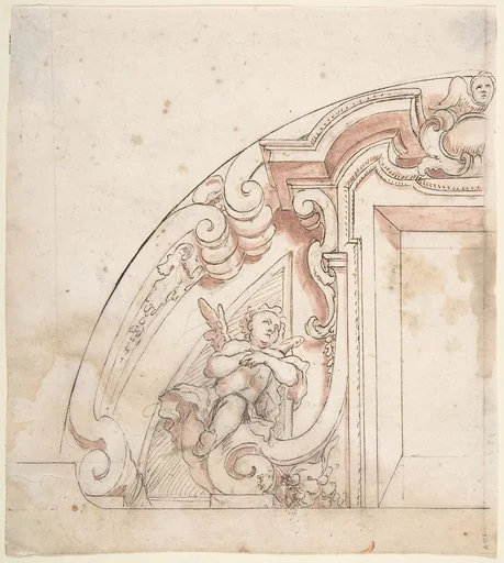 Design for One Half of a Lunette with a Window and Putto at Left