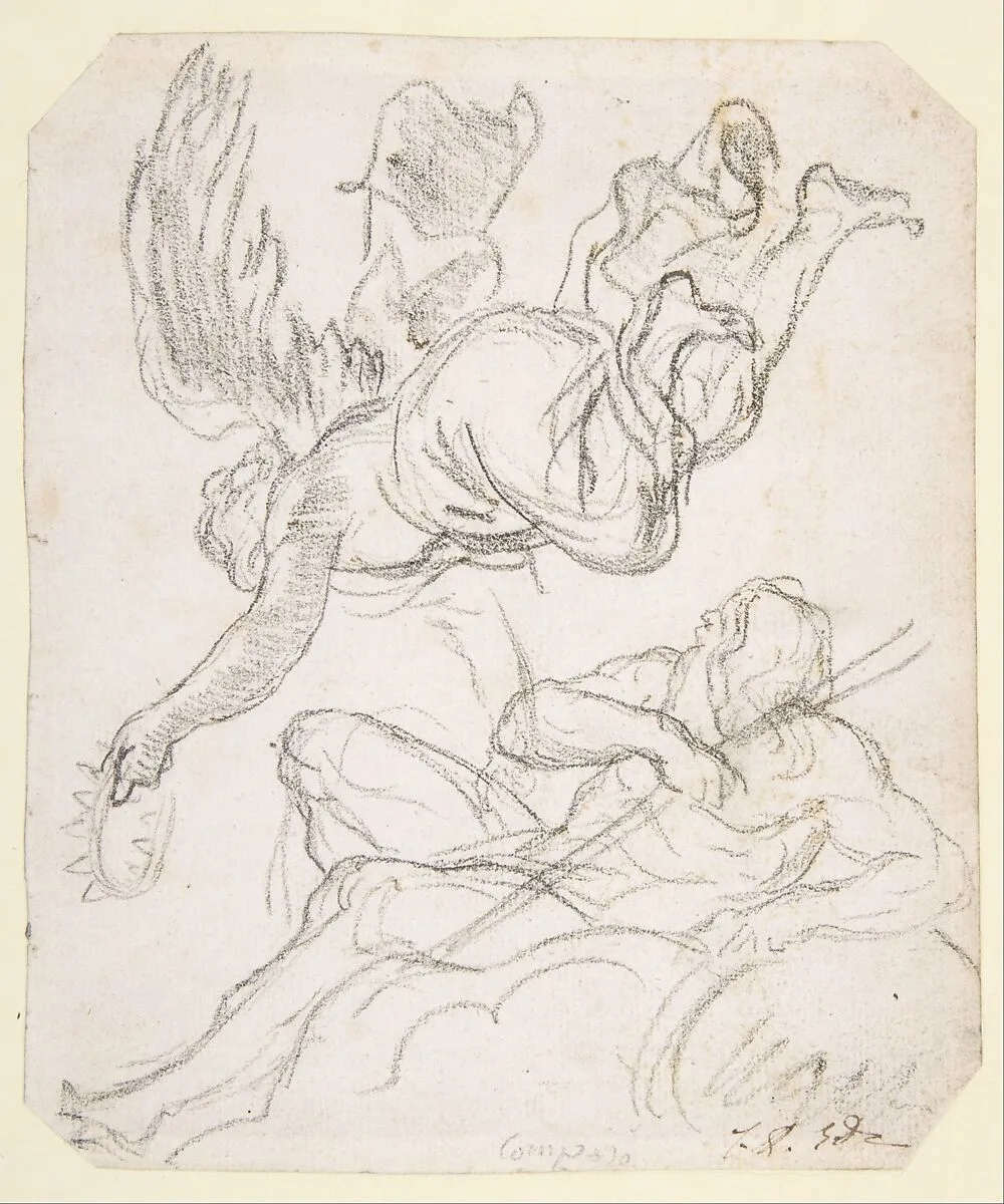 Flying Figure Holding a Crown, Reclining River God — Jacques Louis David