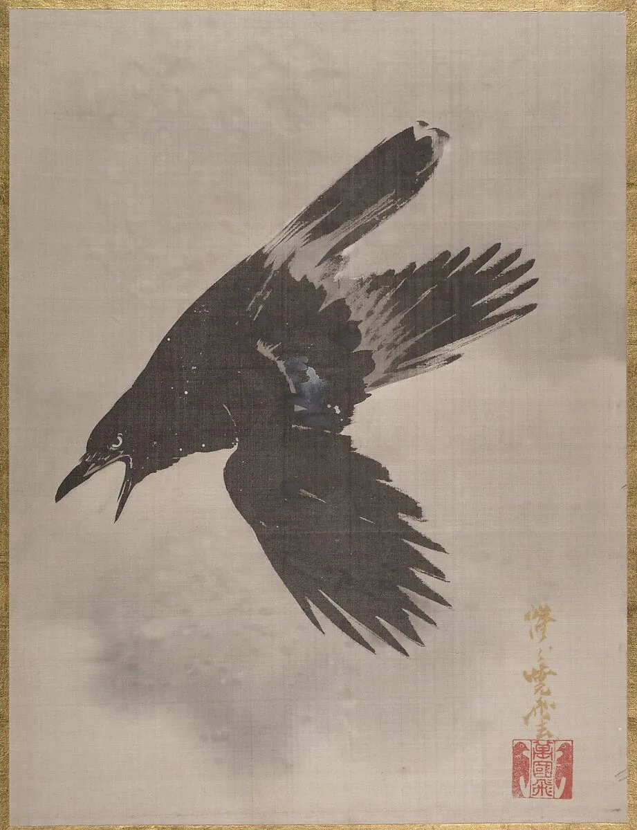 雪中鴉図|Crow Flying in the Snow — Kawanabe Kyōsai 河鍋暁斎