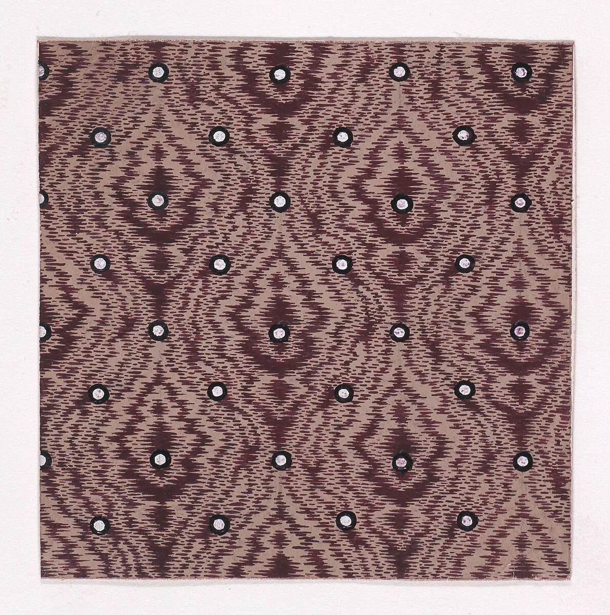Textile Design of Alternating Rows of Pearls over an Abstract Background Simulating Tie-Dye — Anonymous, Alsatian, 19th century