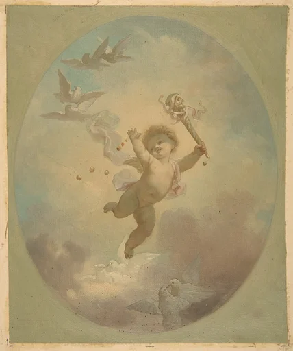 A winged putto and turtle doves