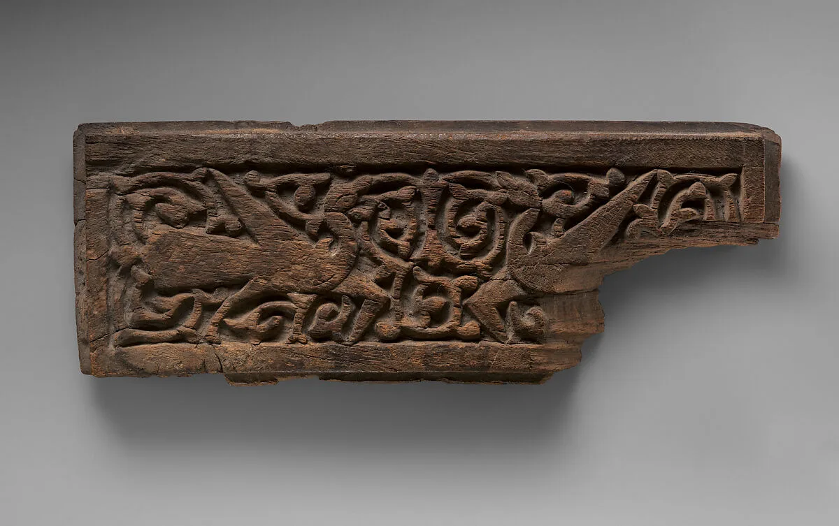 Fragment of Carved Wood Panel with Two Birds — Unknown
