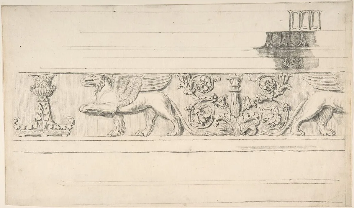 Classical Frieze with Griffins and Candleabra, and Molding Details — Thomas Hardwick