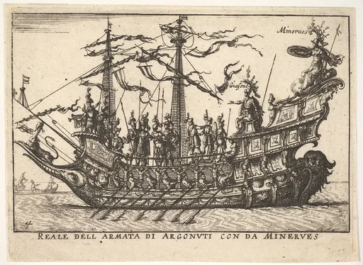 The Argonauts led by Minerva (Reale dell armata di Argonuti con da Minerves), from the series 'The magnificent pageant on the river Arno in Florence for the marriage of the Grand Duke' (Le Magnifique carousel fait sur le fleuve de l'Arne a Florence, pour le mariage du Grand Duc), for the wedding celebration of Cosimo de' Medici in Florence, 1608
