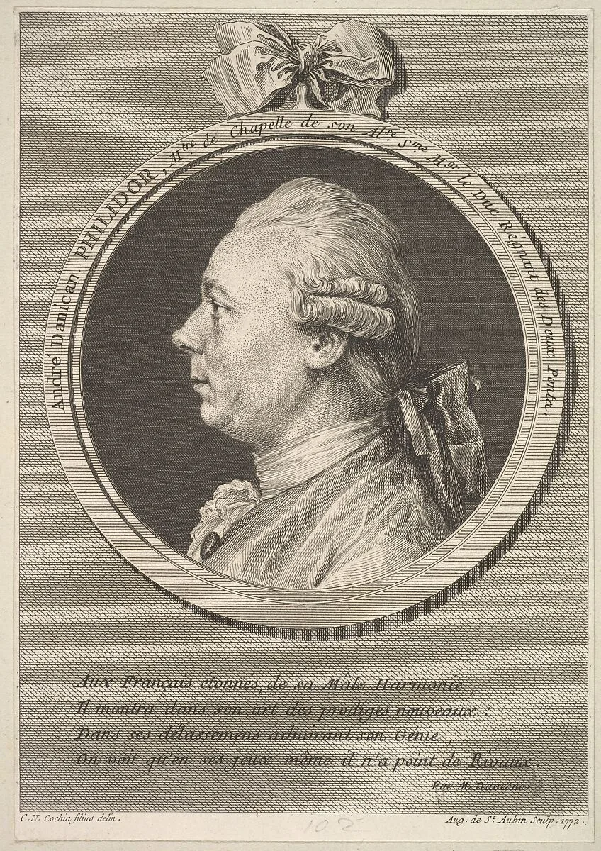 Portrait of André Danican Philidor — Augustin de Saint-Aubin|Charles Nicolas Cochin II