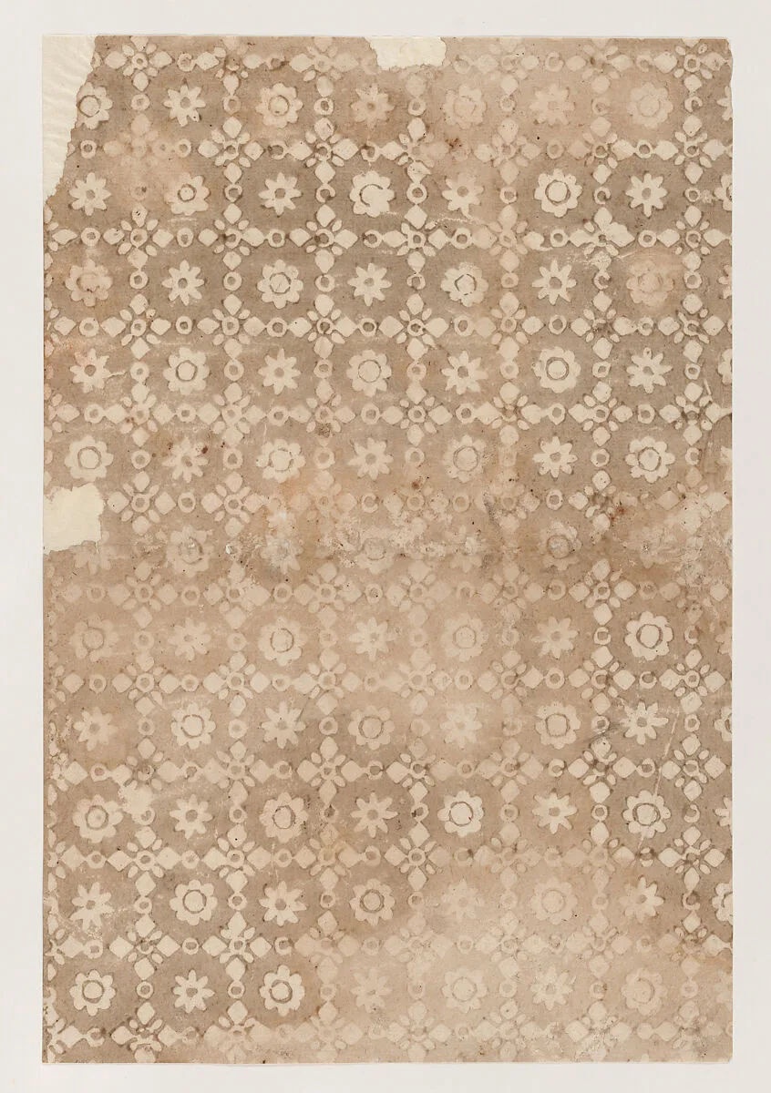 Sheet with overall floral and geometric pattern — Anonymous