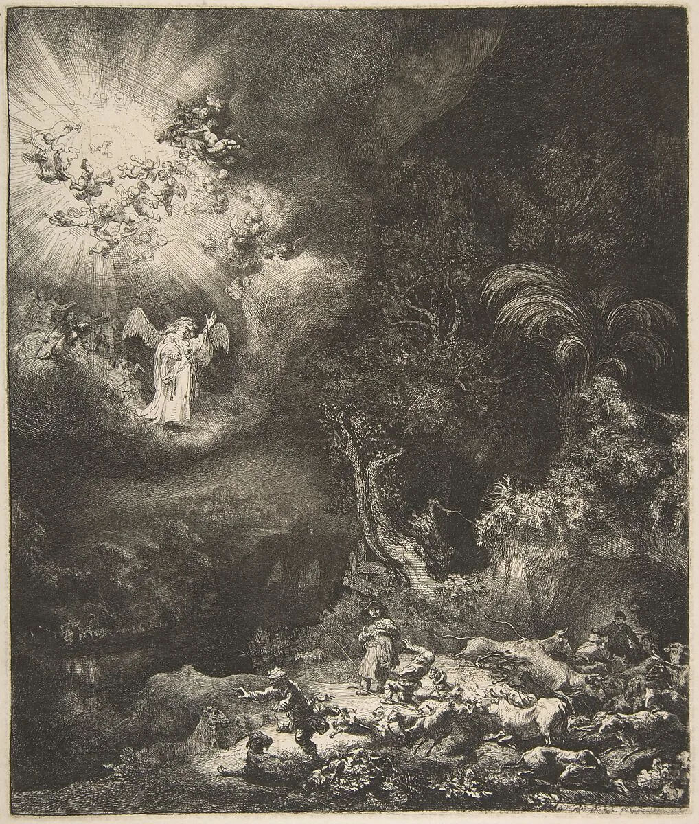 The Angel Appearing to the Shepherds — Rembrandt (Rembrandt van Rijn)
