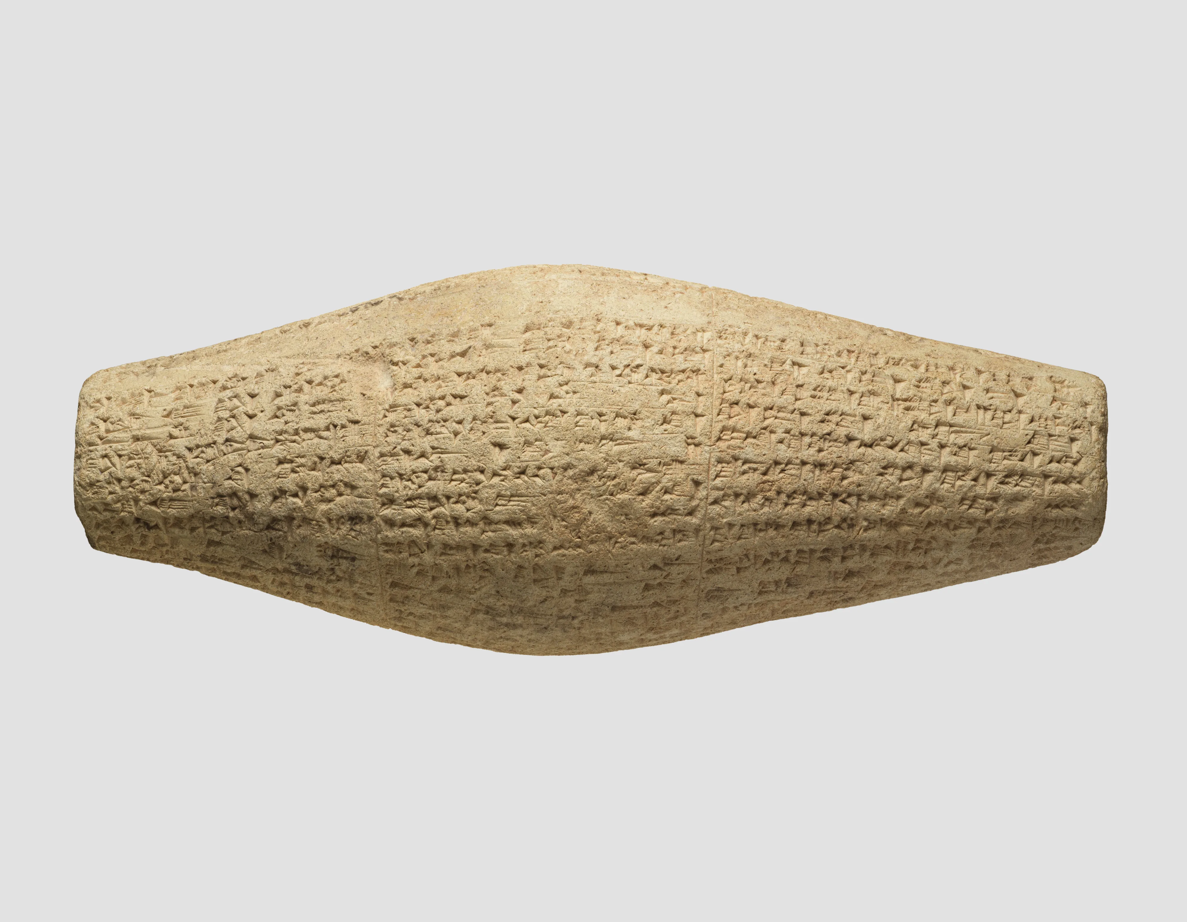 Cuneiform cylinder with inscription of Nebuchadnezzar II, describing the rebuilding of Ebabbar, the temple of the sun-god Shamash at Sippar — Unknown