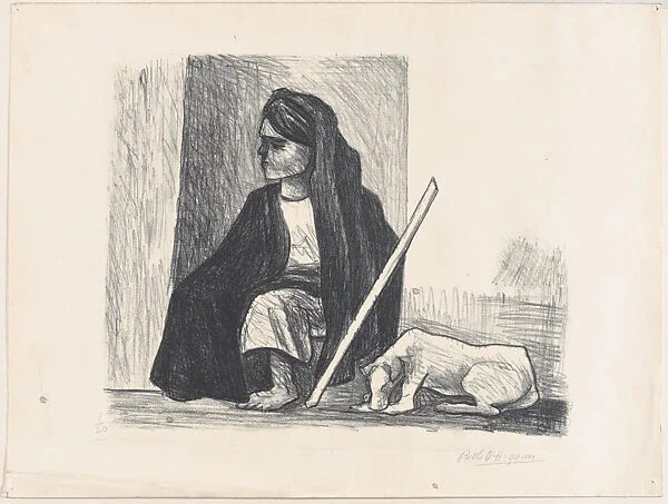 An indigenous woman seated on the ground, her dog alongside — Pablo Esteban O'Higgins