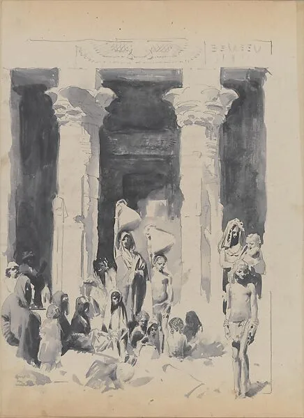 Nubians in front of the Temple of Dendur (from Scrapbook) — John Singer Sargent