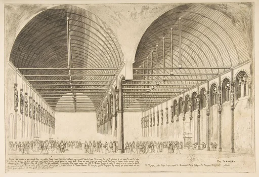 La salle des pas-perdus a l'ancien Palais de Justice (The antechamber of the Palais de Justice, Paris, Reproduction after the original by Jacques Anrouet Du Cerceau)