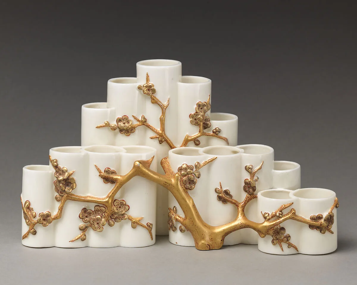 Bamboo vase with flowering cherry blossoms — Worcester factory