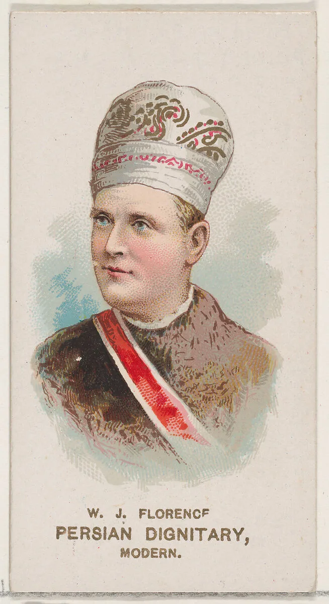 W.J. Florence Dressed as Modern Persian Dignitary, from the set Actors and Actresses, Second Series (N71) for Duke brand cigarettes — W. Duke, Sons & Co.|Knapp & Company