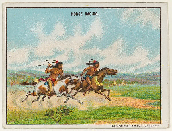 Horse Racing, from the "Indian Life in the 60's" series (T73), issued with Hassan Cork Tip Cigarettes by the American Tobacco Company — American Tobacco Company