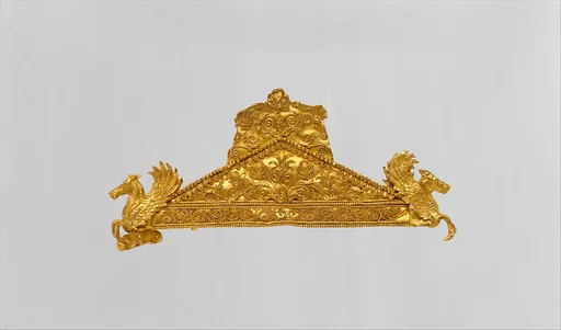 Gold pediment-shaped brooch