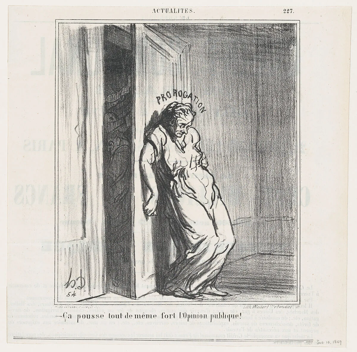 After all, public opinion is really pushing hard, from 'News of the day,' published in Le Charivari, January 16, 1869 — Arnaud de Vresse|Walter Frères|Honoré Daumier