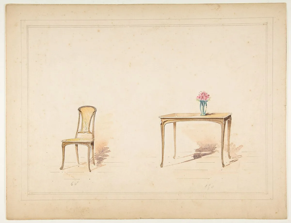 Designs for an Art Nouveau Table and Chair — Anonymous, French, 19th century