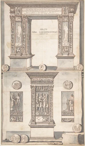 Arch of Septimius Severus, Frontal Elevation (above) and Side View (below)