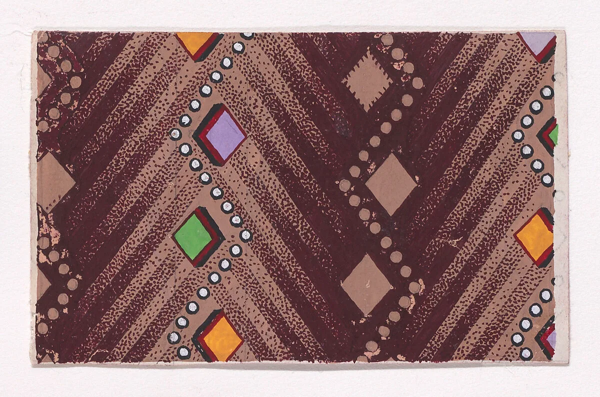 Textile Design with a Chevron Base Pattern and Vertical Strips of Lozenges and Pearls — Anonymous, Alsatian, 19th century