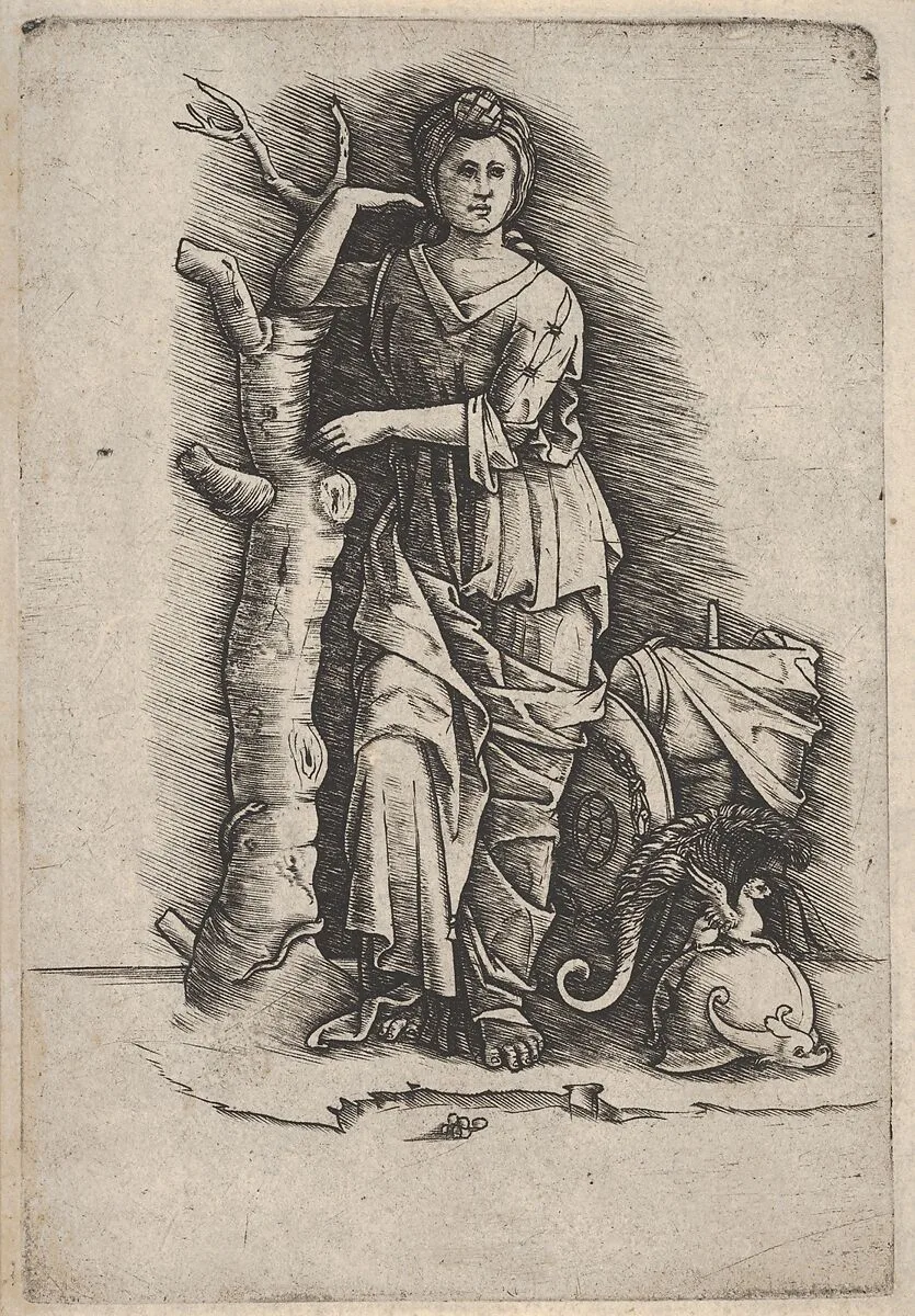Victory or Minerva, helmet on the groud to the right — Nicoletto da Modena