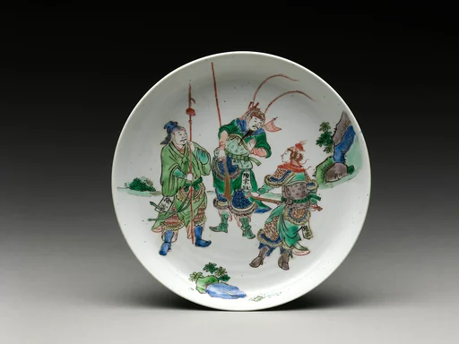清康熙 景德鎮窯五彩水滸人物圖盤|Dish with three heroes from Water Margin