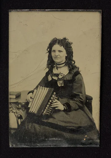 Woman Holding an Accordion tintype