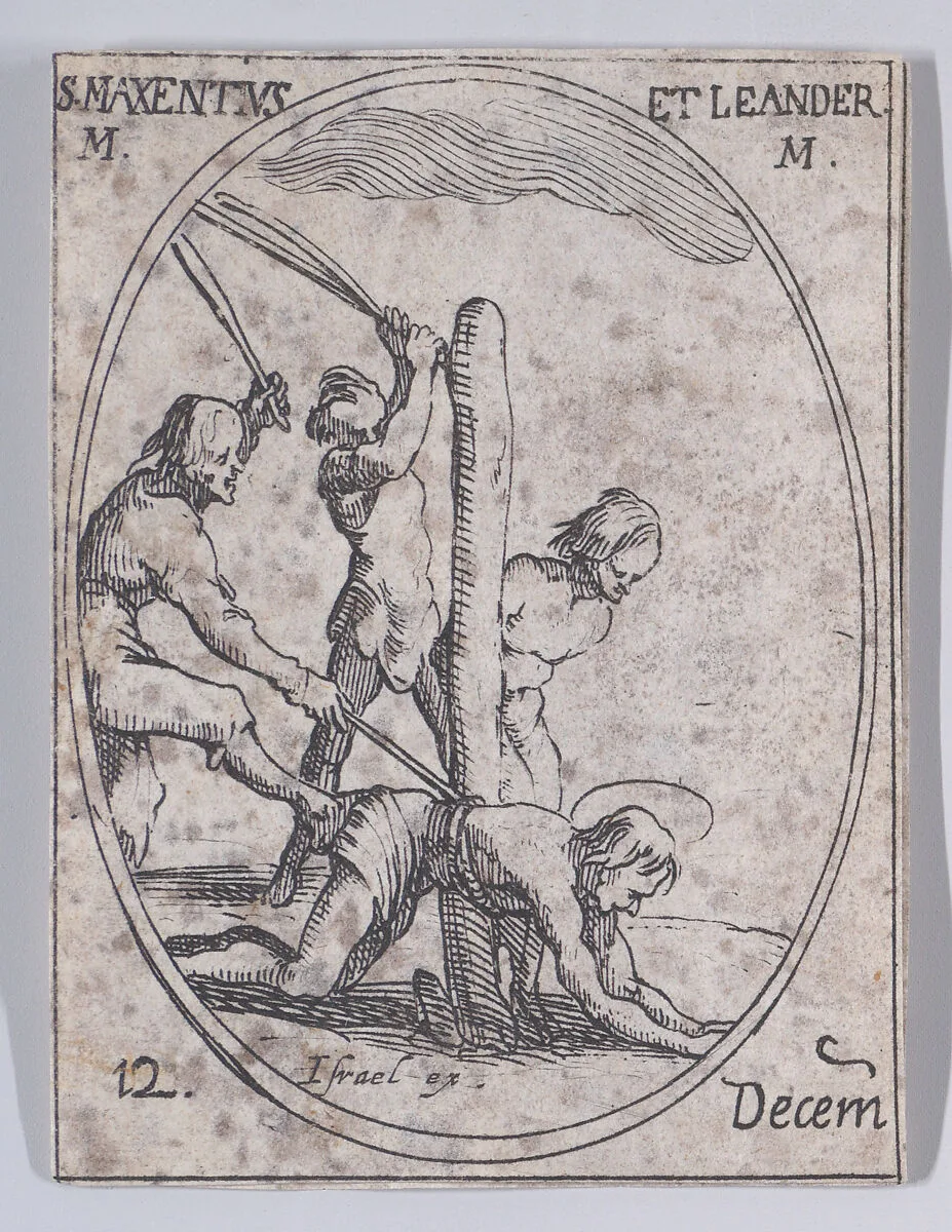 S. Maxence et S. Léandre (St. Maxentius and St. Leander), December 12th, from "Les Images De Tous Les Saincts et Saintes de L'Année" (Images of All of the Saints and Religious Events of the Year) — Jacques Callot|Israël Henriet