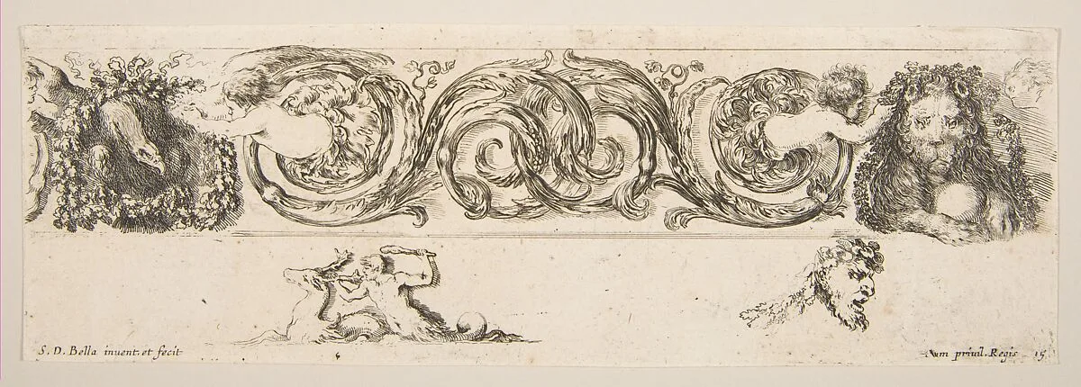 Rinceaux with Eagle and Lion, plate 15 from "Decorative friezes and foliage" (Ornamenti di fregi e fogliami) — Stefano della Bella