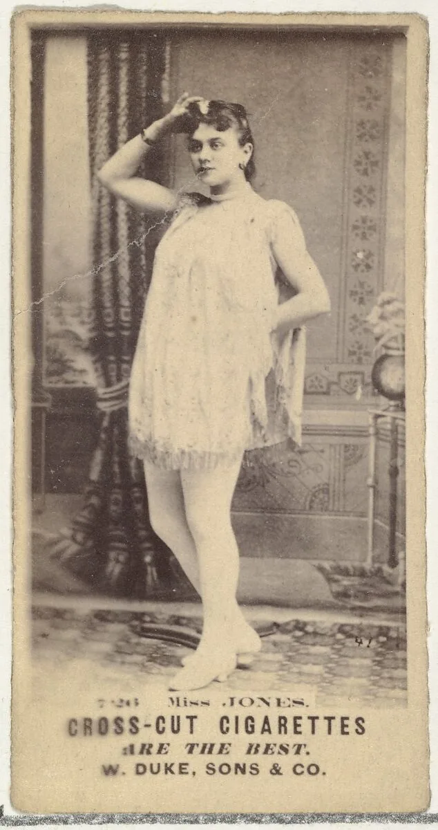 Card Number 726, Miss Jones, from the Actors and Actresses series (N145-3) issued by Duke Sons & Co. to promote Cross Cut Cigarettes — W. Duke, Sons & Co.