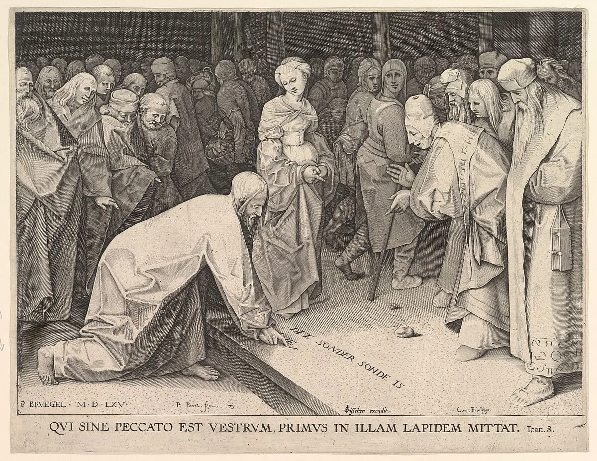 Christ and the Woman Taken in Adultery — Pieter Perret|Pieter Bruegel the Elder|Claes Jansz. Visscher