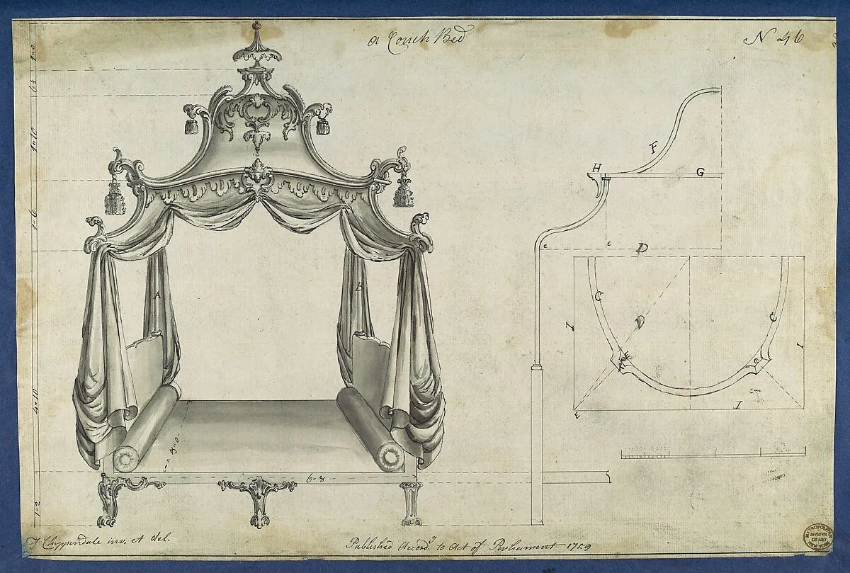 Couch Bed, in Chippendale Drawings, Vol. I — Thomas Chippendale