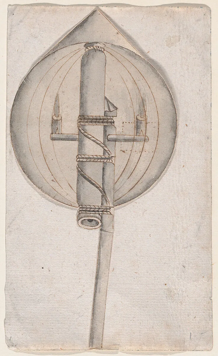 Design of fireworks: the rocket in its propelling capsule — Anonymous, Italian, 17th century