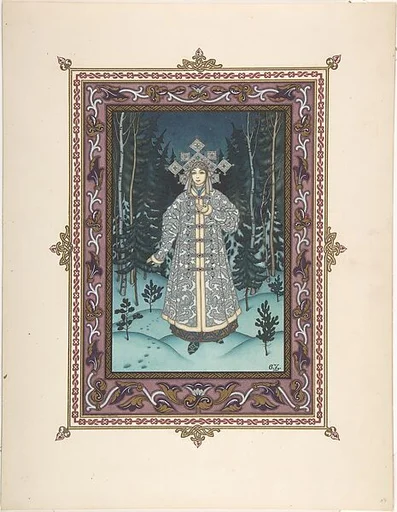 Illustration for "Snegurochka" [Snegurochka in the forest]