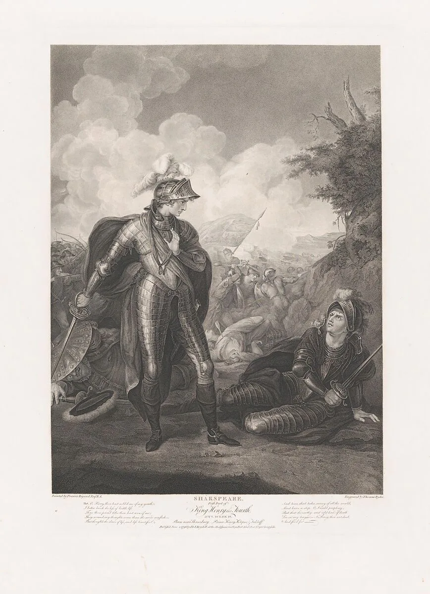 Prince Henry, Hotspur and Falstaff (Shakespeare, King Henry IV, Part 1, Act 5, Scene 4) — John & Josiah Boydell|John Francis Rigaud|Thomas Ryder I|William Shakespeare|Shearjashub Spooner
