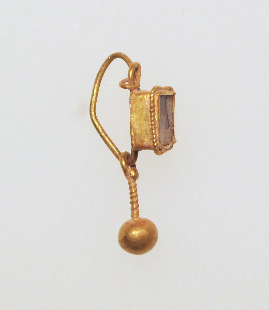 Earring with ball pendant and paste setting — Unknown