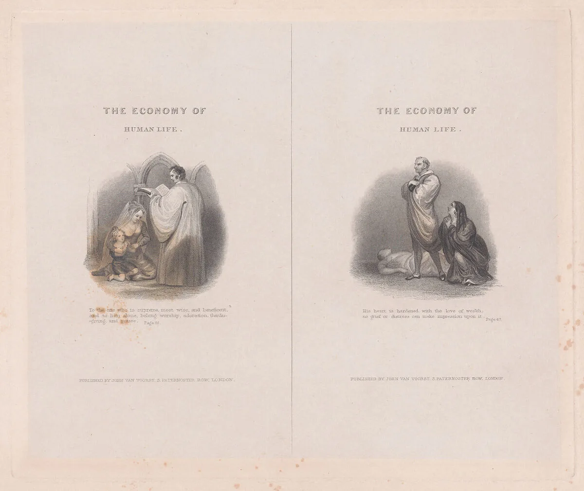 Two illustrations for "The Economy of Human Life" — Frank Howard|Robert Dodsley|John van Voorst