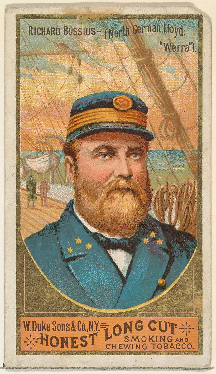 Richard Bussius, from the Sea Captains series (N127) issued by Duke Sons & Co. to promote Honest Long Cut Tobacco — W. Duke, Sons & Co.|George S. Harris & Sons