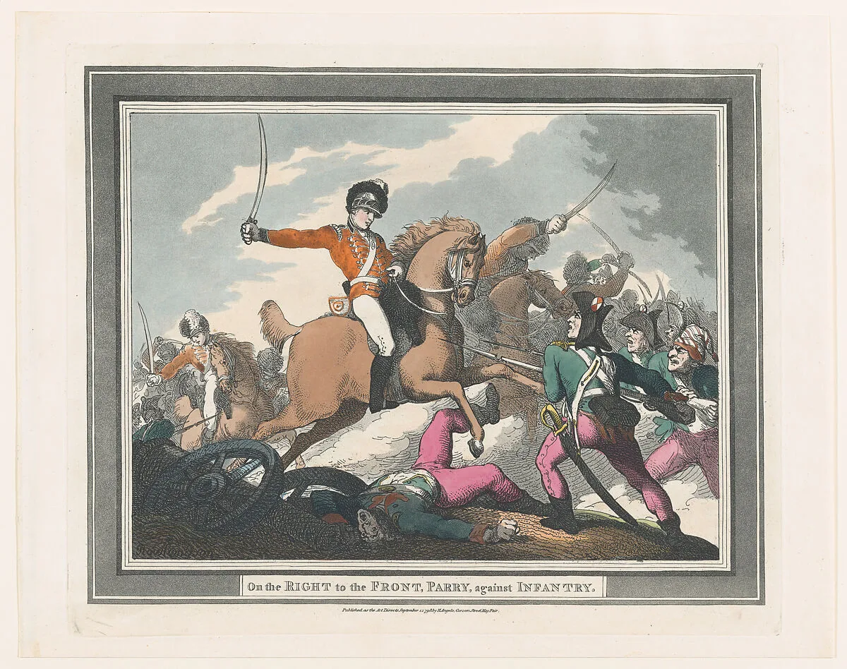 On the Right to the Front, Parry, against Infantry — Henry Angelo|Thomas Rowlandson