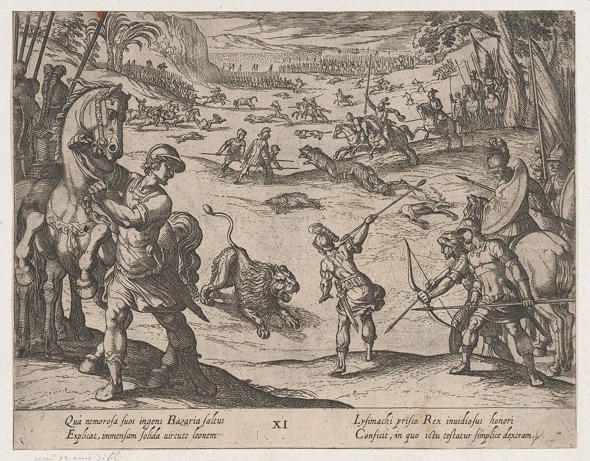 Plate 11: Alexander's Lion Hunt, from The Deeds of Alexander the Great — Antonio Tempesta|Johannes Baptista Vrints