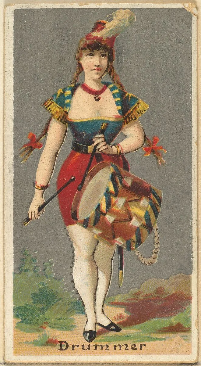 Drummer, from the Occupations for Women series (N166) for Old Judge and Dogs Head Cigarettes — Goodwin & Company