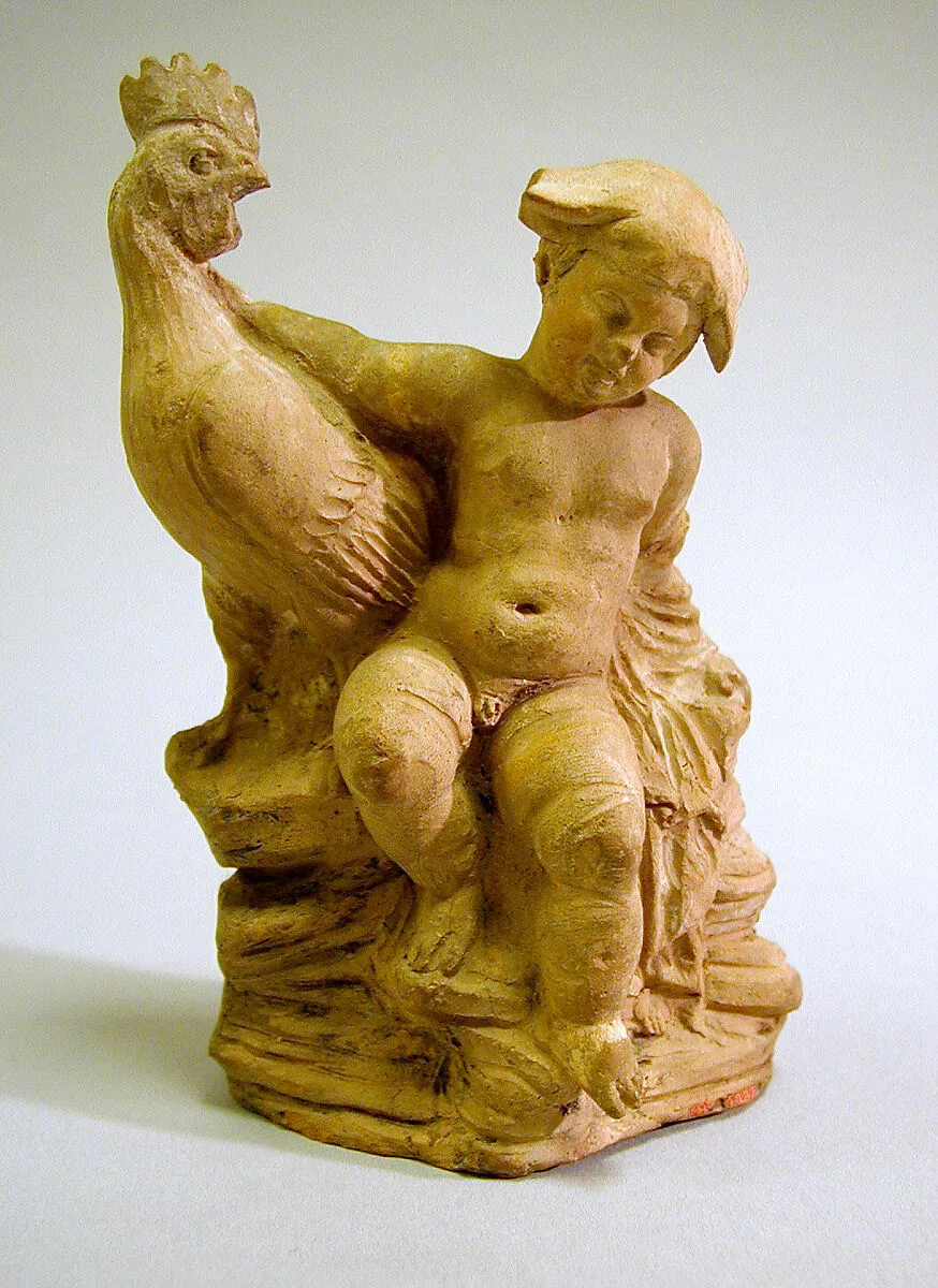 Terracotta statuette of a boy and a rooster — Unknown