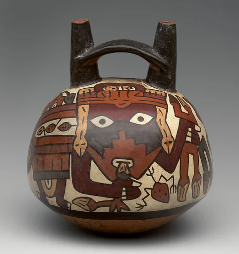 Bottle with masked figure