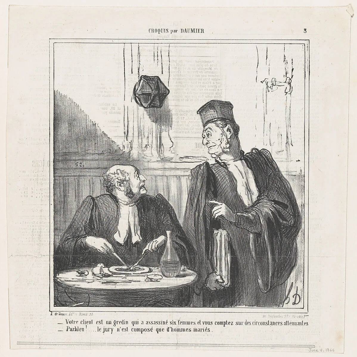 Your client is a scoundrel, from 'Sketches,' published in Le Charivari, June 6, 1866 — Destouches|Honoré Daumier|Arnaud de Vresse
