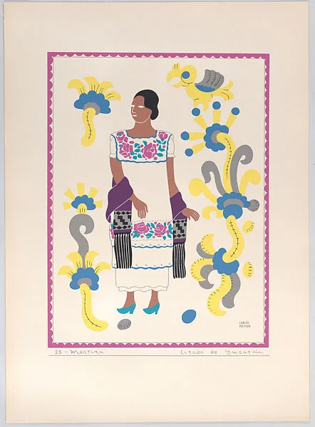 Plate 25: a young woman from the state of Yutacan, from 'Trajes regionales mexicanos' (regional Mexican dress) — Editorial Atlante|Carlos Mérida
