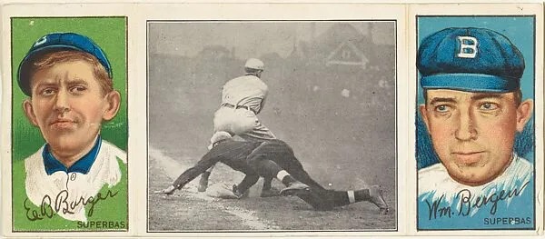 "Scrambling Back to First," with William Bergen and Edward B. Barger, from the series Hassan Triple Folders (T202) — Hassan Cigarettes